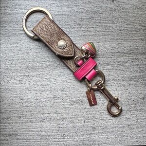 Coach Signature C Pink Striped Heart Charm Hang Tag Dogleash Snap Valet Keychain